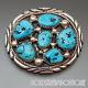 Tommy Moore Navajo Sterling Silver Kingman Turquoise Cluster Oval Brooch Pin