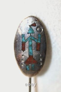 Tommy Singer Navajo Sterling Silver Turquoise Yei Yeibichai Stick Lapel Pin