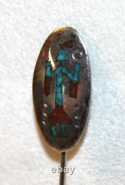 Tommy Singer Navajo Sterling Silver Turquoise Yei Yeibichai Stick Lapel Pin