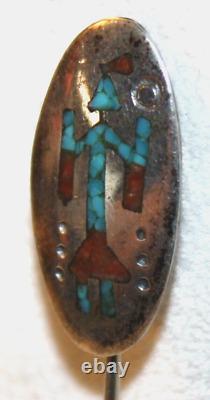 Tommy Singer Navajo Sterling Silver Turquoise Yei Yeibichai Stick Lapel Pin