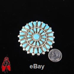 Tribal turquoise cluster ss. 925 sterling silver Pin vintage Navajo pawn jewelry