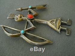 Turquoise Coral Sterling Silver Native American Indian Bow & Arrow Pin Brooch