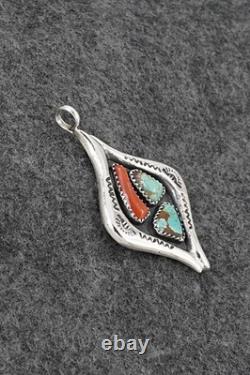 Turquoise, Coral & Sterling Silver Pendant Wilbur Iule