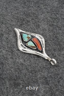 Turquoise, Coral & Sterling Silver Pendant Wilbur Iule