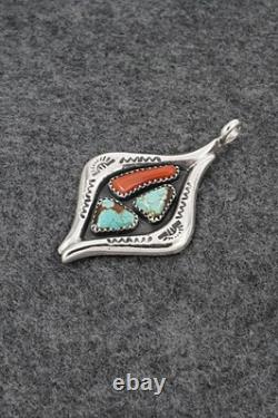 Turquoise, Coral & Sterling Silver Pendant Wilbur Iule