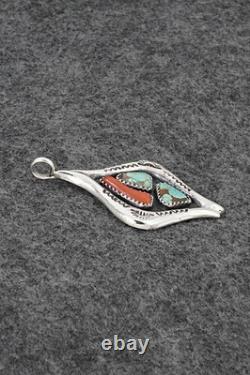 Turquoise, Coral & Sterling Silver Pendant Wilbur Iule