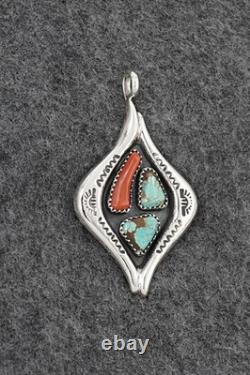 Turquoise, Coral & Sterling Silver Pendant Wilbur Iule
