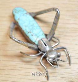 Turquoise Cricket by Mose Blackfoot Navajo Artist Sterling Silver Pin WOW 4091