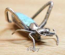 Turquoise Cricket by Mose Blackfoot Navajo Artist Sterling Silver Pin WOW 4091