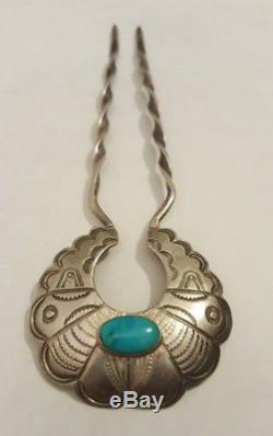 Turquoise Hair Pin Clip Sticks Slide Sterling Silver Navajo Vintage Unsigned