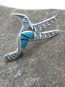 Turquoise Hummingbird Inlay Pin Navajo Sterling Silver 2903 Rare