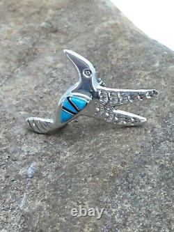 Turquoise Hummingbird Inlay Pin Navajo Sterling Silver 2903 Rare