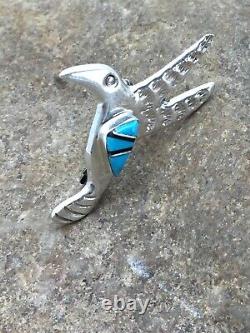 Turquoise Hummingbird Inlay Pin Navajo Sterling Silver 2903 Rare