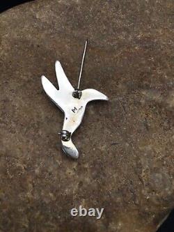 Turquoise Hummingbird Inlay Pin Navajo Sterling Silver 2903 Rare