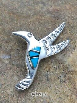Turquoise Hummingbird Inlay Pin Navajo Sterling Silver 2903 Rare