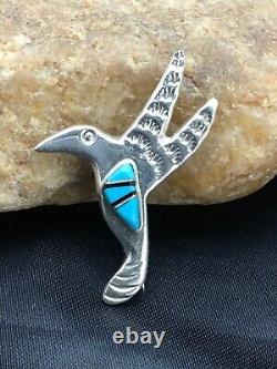 Turquoise Hummingbird Inlay Pin Navajo Sterling Silver 2903 Rare