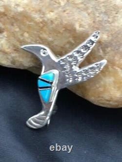 Turquoise Hummingbird Inlay Pin Navajo Sterling Silver 2903 Rare