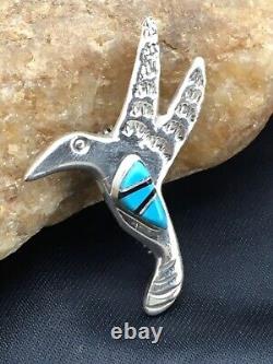 Turquoise Hummingbird Inlay Pin Navajo Sterling Silver 2903 Rare
