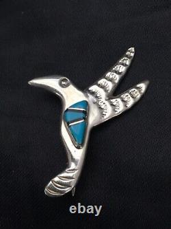 Turquoise Hummingbird Inlay Pin Navajo Sterling Silver 2903 Rare