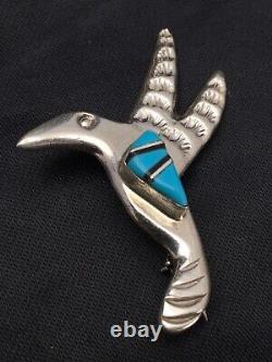 Turquoise Hummingbird Inlay Pin Navajo Sterling Silver 2903 Rare