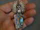 Turquoise Kachina Sterling Silver Pendant-pin, Signed, 45.3 Grams, 3 Tall