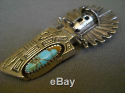 Turquoise Kachina Sterling silver pendant-pin, signed, 45.3 grams, 3 tall