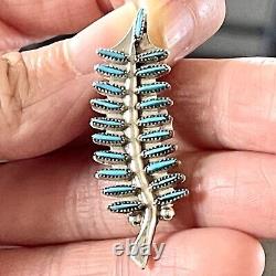 Turquoise Leaf Pendant Needlepoint Pin Sterling Brooch Zuni Native Amer Handmade
