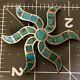 Turquoise Pin Brooch Sterling Channel Inlay Swirling Star Sun Unsigned Vtg Zuni