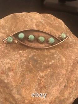 Turquoise Pin Old Pawn Navajo Sterling Silver Handmade Cluster 8018