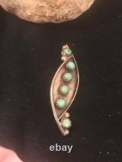 Turquoise Pin Old Pawn Navajo Sterling Silver Handmade Cluster 8018