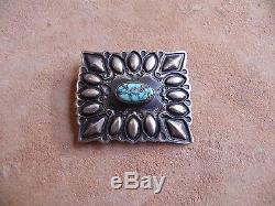 Turquoise Stamped Sterling Silver Square Frame Pin by Darryl Becenti Navajo