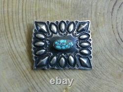 Turquoise & Stamped Sterling Silver Square Frame Pin by Darryl Becenti Navajo