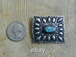 Turquoise & Stamped Sterling Silver Square Frame Pin by Darryl Becenti Navajo
