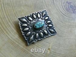 Turquoise & Stamped Sterling Silver Square Frame Pin by Darryl Becenti Navajo