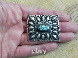 Turquoise & Stamped Sterling Silver Square Frame Pin by Darryl Becenti Navajo