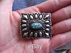 Turquoise Stamped Sterling Silver Square Frame Pin by Darryl Becenti Navajo
