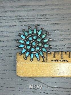 Turquoise & Sterling Silver Zuni Native American Pin See Photos
