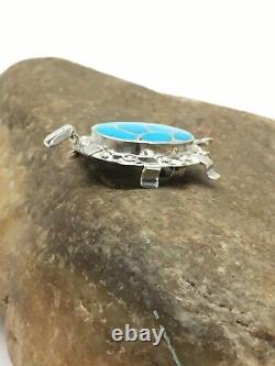 Turquoise ZUNI Turtle Pin Pendant Native American Sterling Silver Set 2806