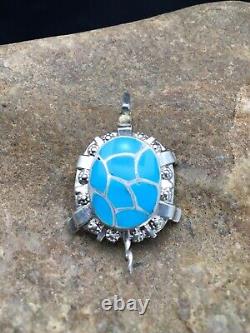 Turquoise ZUNI Turtle Pin Pendant Native American Sterling Silver Set 2806