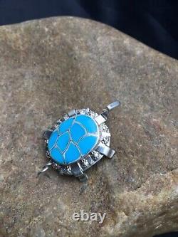 Turquoise ZUNI Turtle Pin Pendant Native American Sterling Silver Set 2806