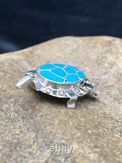 Turquoise ZUNI Turtle Pin Pendant Native American Sterling Silver Set 2806