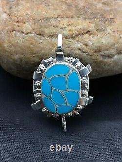 Turquoise ZUNI Turtle Pin Pendant Native American Sterling Silver Set 2806