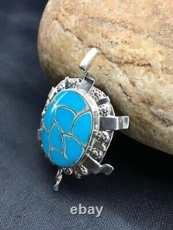 Turquoise ZUNI Turtle Pin Pendant Native American Sterling Silver Set 2806