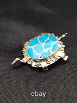 Turquoise ZUNI Turtle Pin Pendant Native American Sterling Silver Set 2806