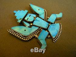 Turquoise sterling silver eagle dancer pin 2 1/2 tall signed M / BOBBY CONCHO