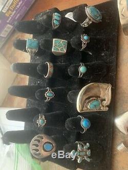 TurquoiseSTERLING SILVER Native American Old Pawn Cuff Ring Earring Pin LOT 250g