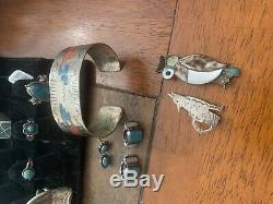 TurquoiseSTERLING SILVER Native American Old Pawn Cuff Ring Earring Pin LOT 250g