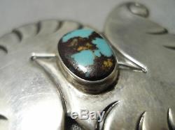 Twisting Turning Vintage Navajo Bisbee Turquoise Sterling Silver Pin Old