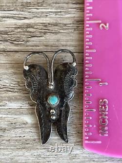 UITA 3 Navajo Sterling Silver Turquoise Butterfly Brooch Pin Native American