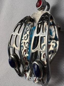 UNIQUE Vintage Native American Sterling Silver Turquoise Lapis Coral Bug Brooch